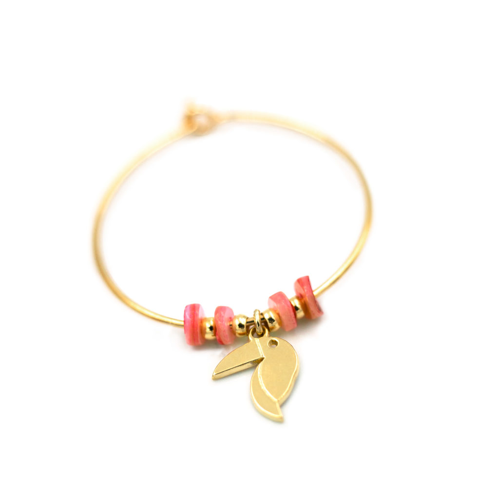 bo_toucan Créoles toucan et pierres fines - finition or et corail rose - Les Naturalistes bijoux