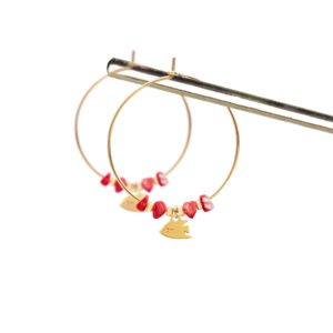 Créoles poisson papillon & coquillage rouge or