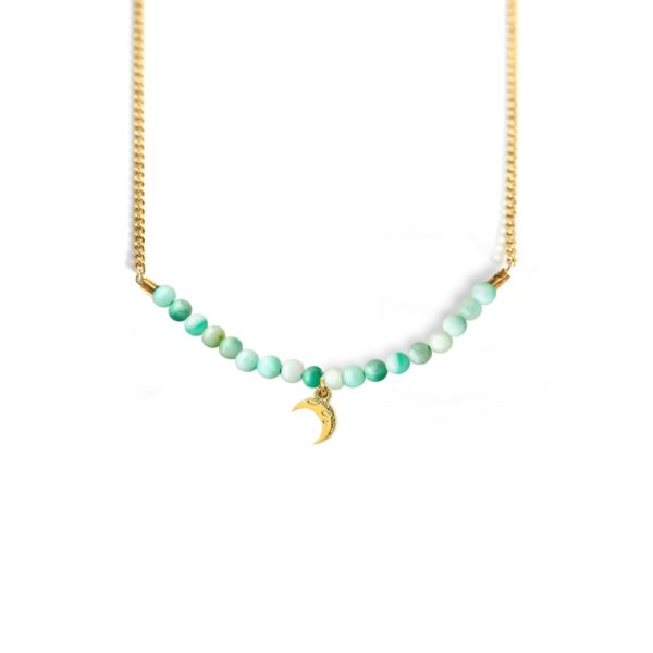 Collier jaspes vertes et lune or