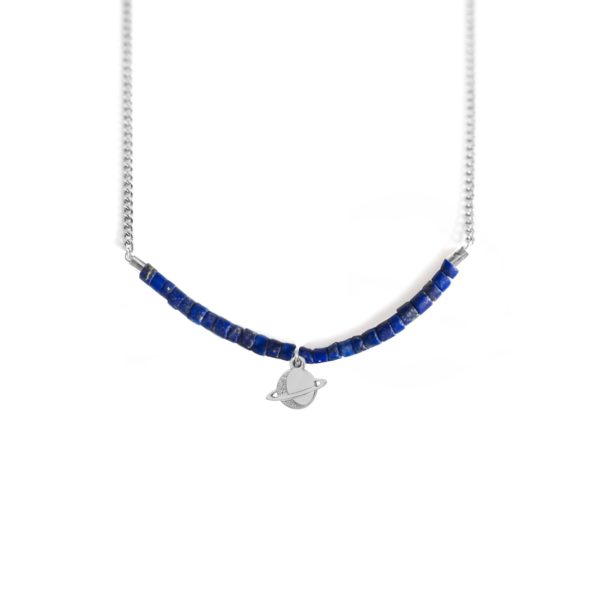 Collier lapis lazuli et Saturne argent