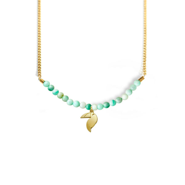 Collier jaspes vertes et toucan or