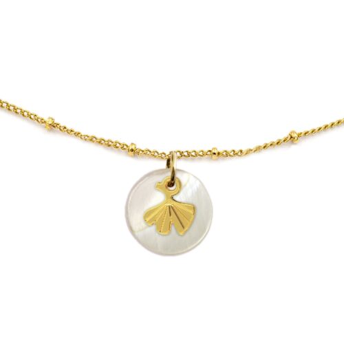 Collier nacre émaillée & ginkgo