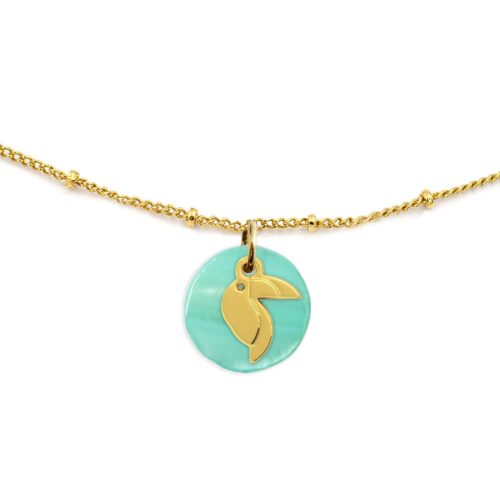 Collier nacre émaillée & toucan