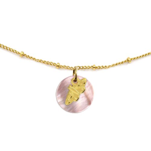 Collier nacre émaillée & papillon de nuit