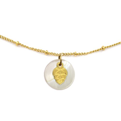 Collier nacre émaillée & pomme de pin