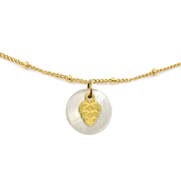 Collier nacre émaillée & pomme de pin