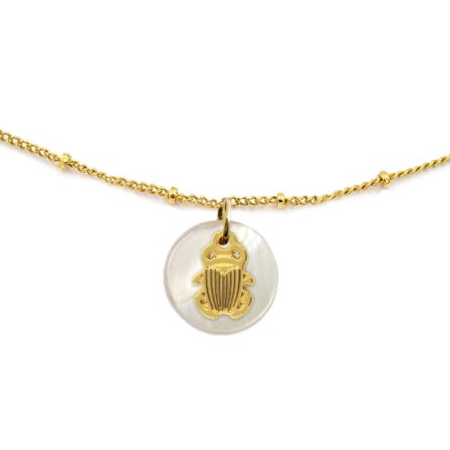 Collier nacre émaillée & scarabée