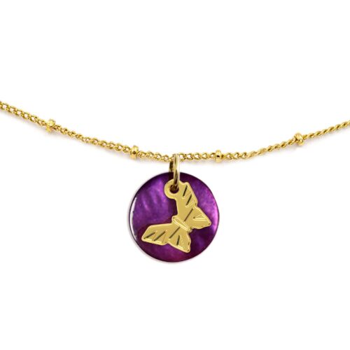 Collier nacre émaillée & papillon de jour
