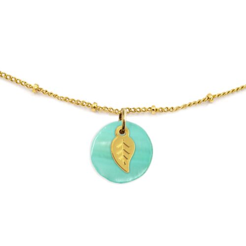 Collier nacre émaillée & feuille