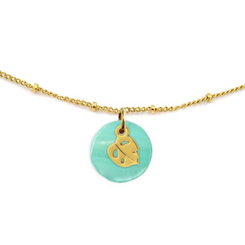 Collier nacre émaillée & monstera