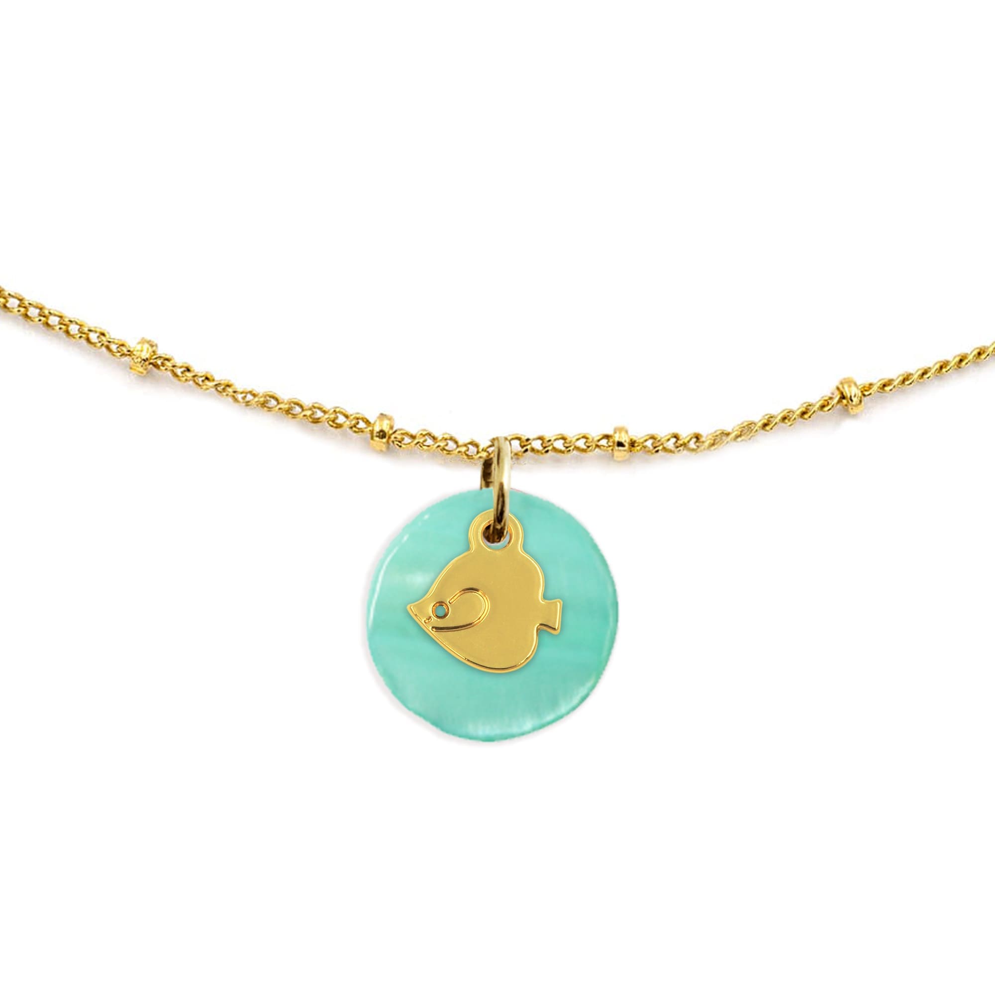 Collier nacre émaillée menthe & poisson ange