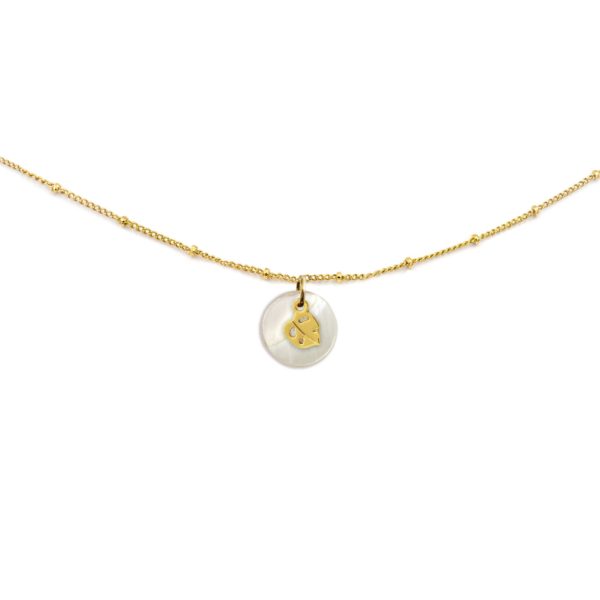Collier nacre blanche & monstera