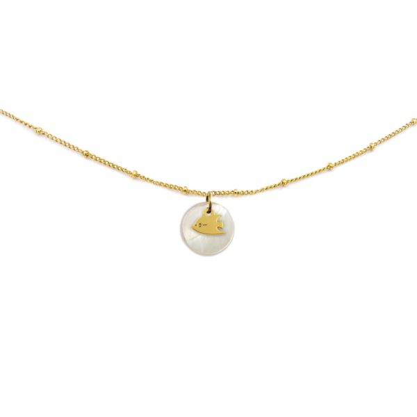 Collier nacre blanche & poisson papillon
