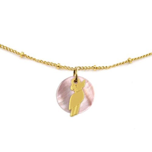 Collier nacre émaillée & perroquet