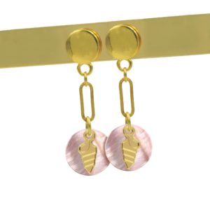 Boucle d'oreilles nacres émaillées rose et nassarius