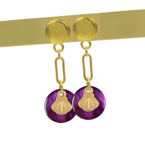 Boucle d'oreilles nacres émaillées bordeaux et coque