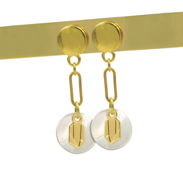 Boucle d'oreilles nacres émaillées blanches et cristal