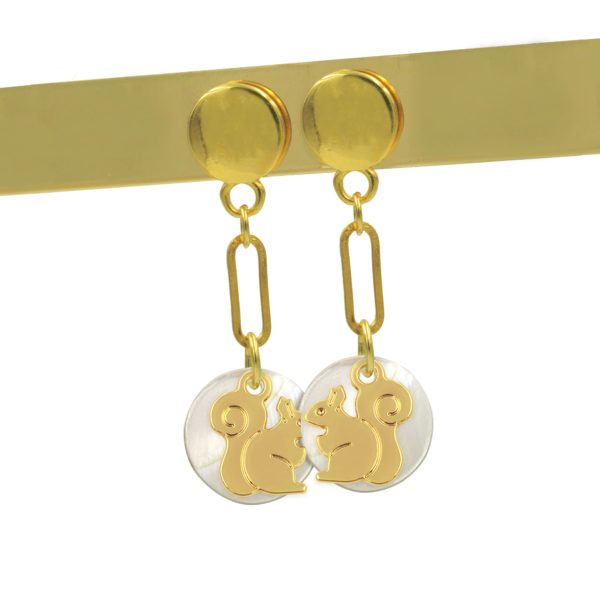 Boucle d'oreilles nacres émaillées et écureuils