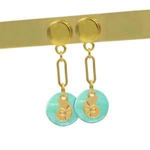 Boucle d'oreilles nacres émaillées menthe et nautile