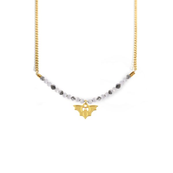 Collier chauve-souris ouverte et ligne de pierres fines coloris hiver