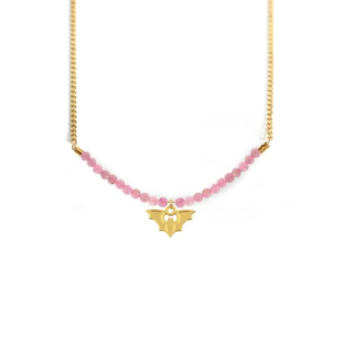Collier chauve-souris ouverte et ligne de pierres fines coloris été