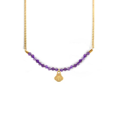 Collier coque et ligne de pierres fines coloris été
