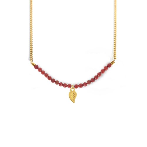 Collier feuille et ligne de pierres fines coloris été