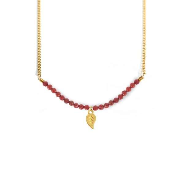 Collier feuille et ligne de pierres fines coloris été