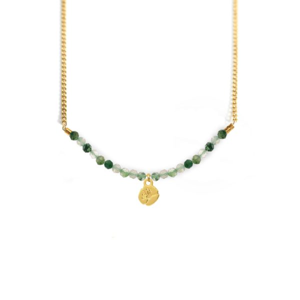 Collier coquelicot et ligne de pierres fines coloris été