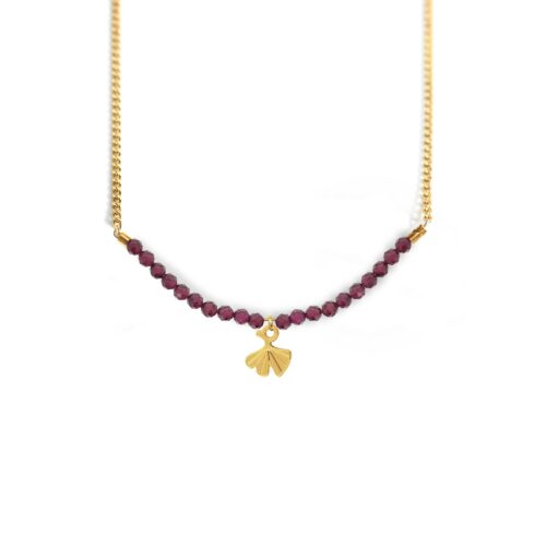 Collier ginkgo et ligne de pierres fines coloris hiver