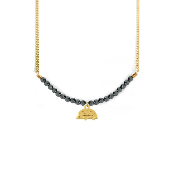 Collier onyx et hérisson or