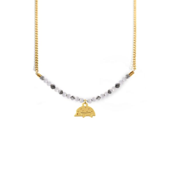 Collier hérisson et ligne de pierres fines coloris hiver
