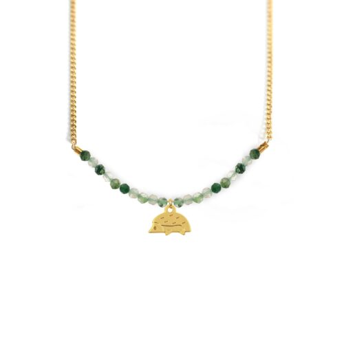 Collier hérisson et ligne de pierres fines coloris été