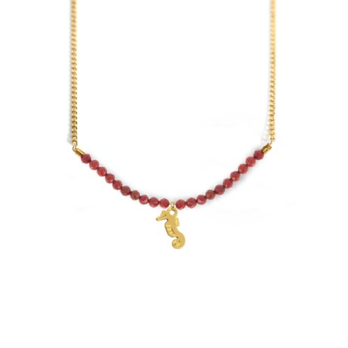 Collier hippocampe et ligne de pierres fines coloris été