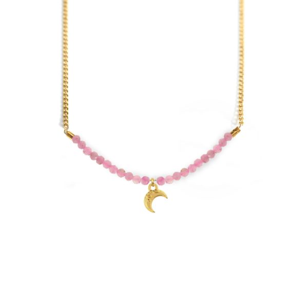 Collier opale rose et lune or