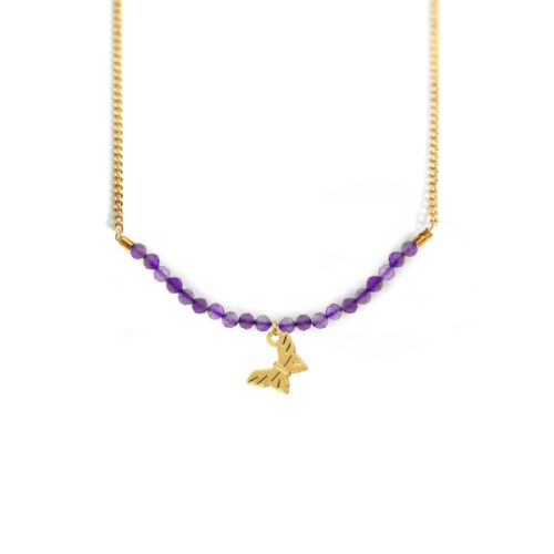 Collier papillon de jour et ligne de pierres fines coloris été