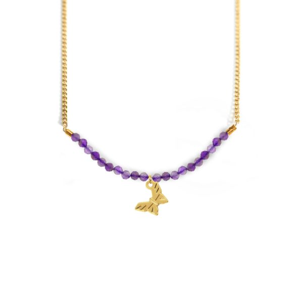 Collier papillon de jour et ligne de pierres fines coloris été