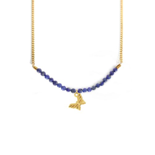 Collier papillon de jour et ligne de pierres fines coloris hiver