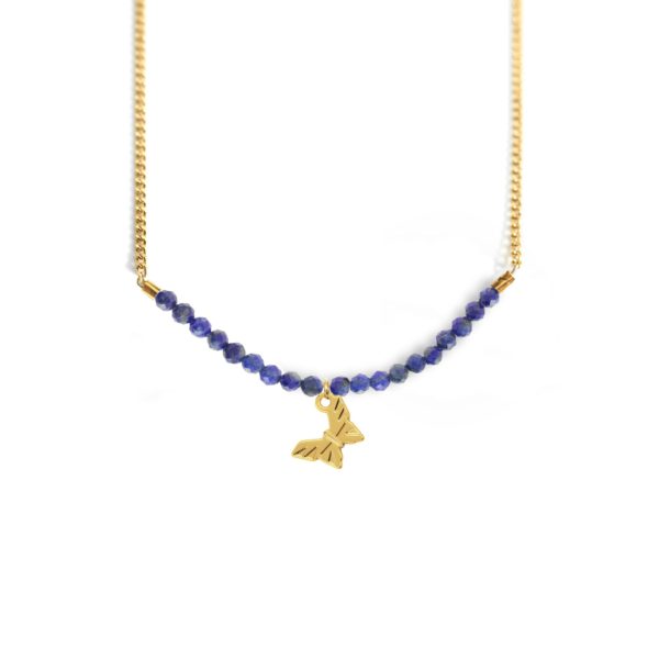 Collier papillon de jour et ligne de pierres fines coloris hiver