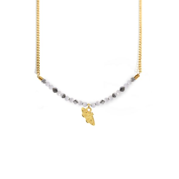Collier papillon de nuit et ligne de pierres fines coloris hiver