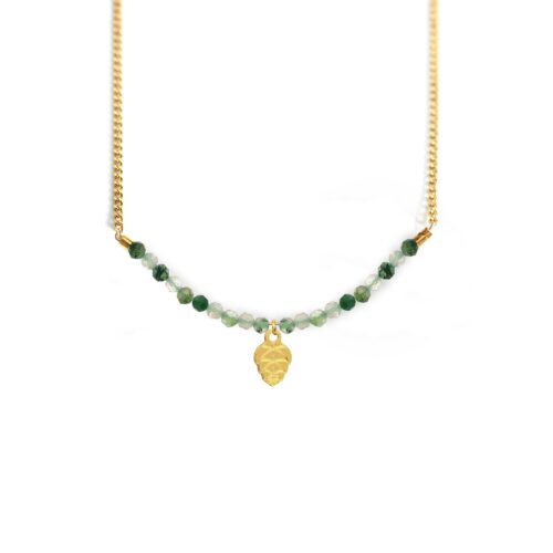 Collier pomme de pin et ligne de pierres fines coloris été