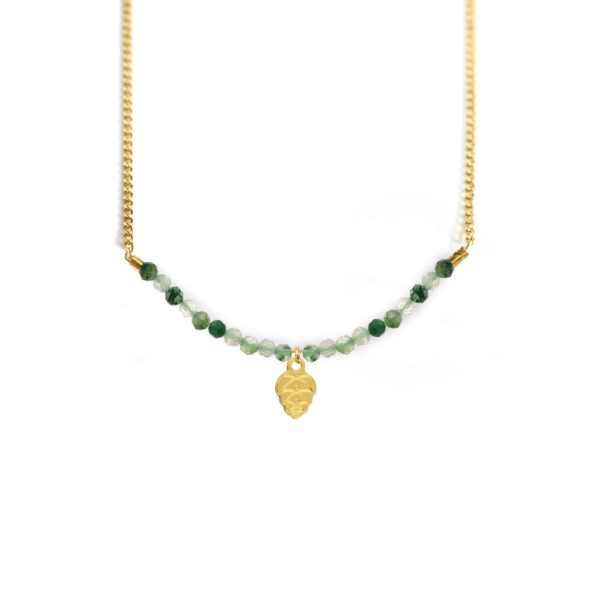 Collier pomme de pin et ligne de pierres fines coloris été