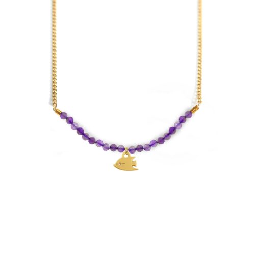Collier poisson papillon et ligne de pierres fines coloris été
