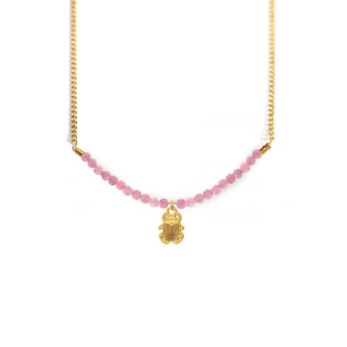Collier scarabée et ligne de pierres fines coloris été