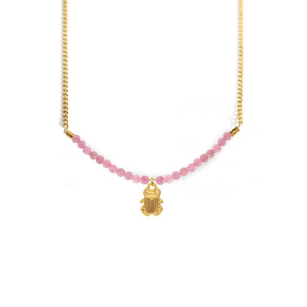 Collier scarabée et ligne de pierres fines coloris été