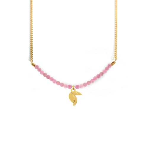 Collier toucan et ligne de pierres fines coloris été