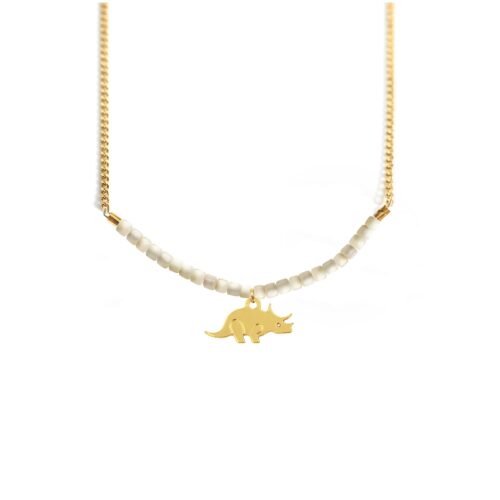 Collier tricératops et ligne de pierres fines coloris été