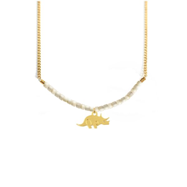 Collier tricératops et ligne de pierres fines coloris été