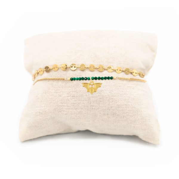 Bracelet chauve-souris ouverte et pierres fines coloris hiver
