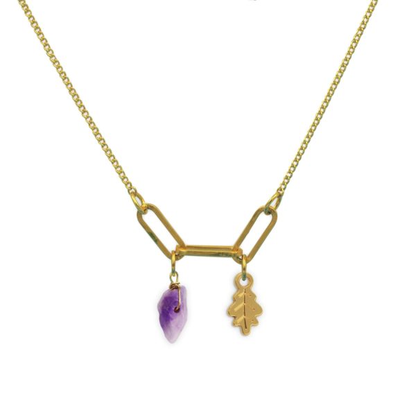 Collier 3 maillons chêne et pierre fine au choix coloris hiver